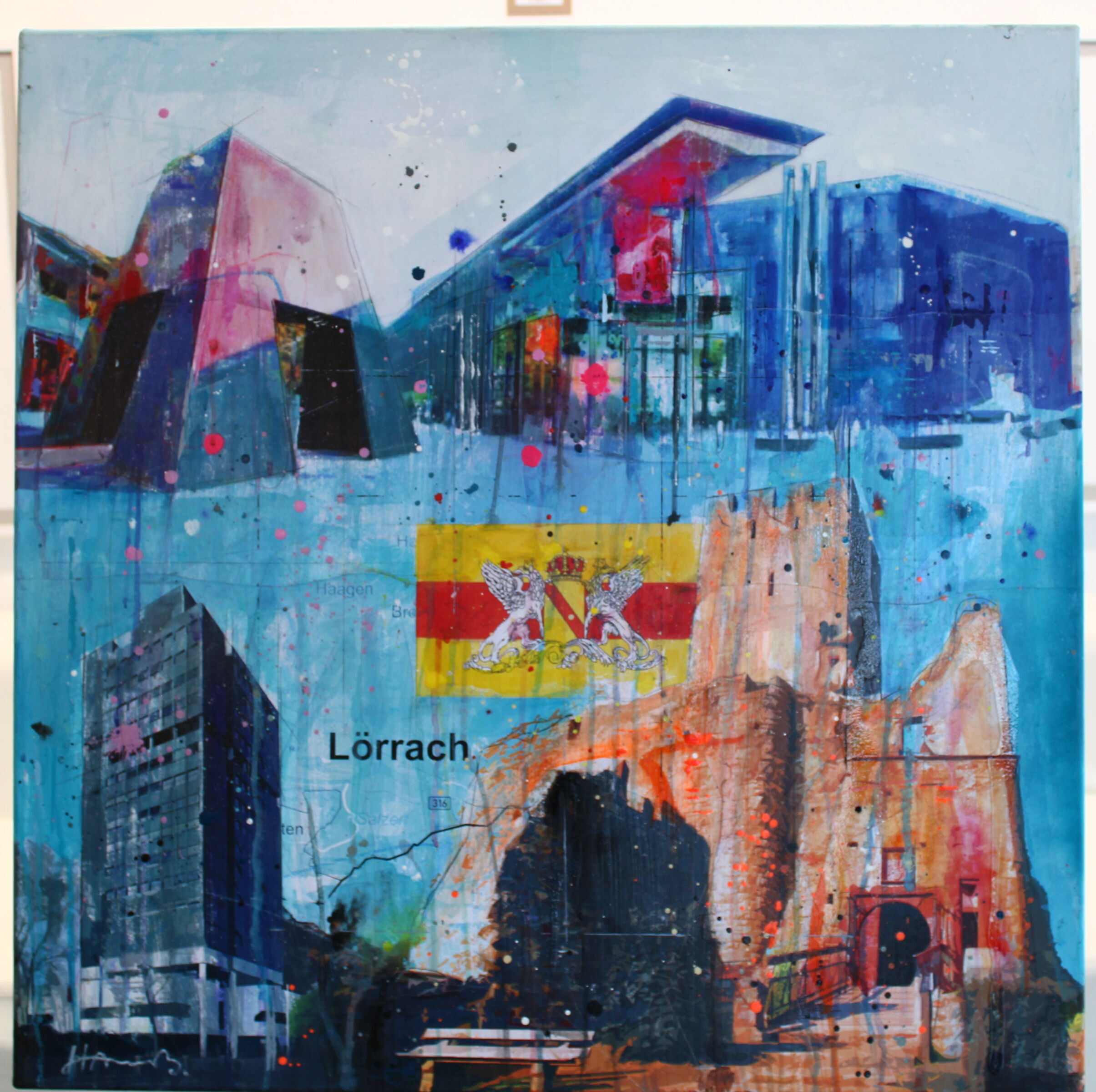 Markus Haub: Lörrach (Mischtechnik aus Foto und Acryl auf Leinwand, gespannt auf einen Keilrahmen) 80 x 80 cm, 1.800 €